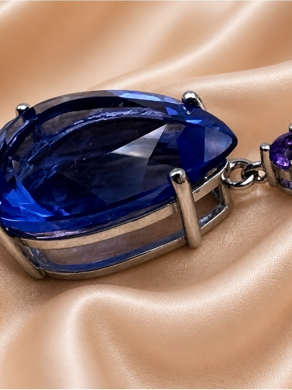 Royal Blue Teardrop Fluorite with Amethyst Accent Necklace set in 925 S.Silver